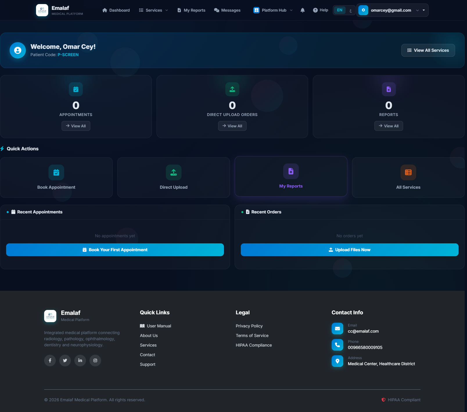 Patient Portal home screen